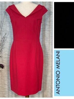 Antonio Melani solid red cap sleeved sheath dress.